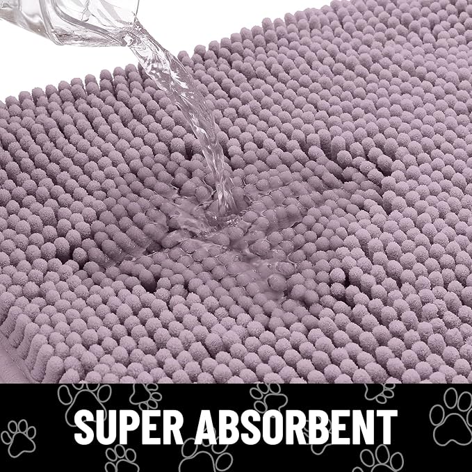 Smiry Dog Door Mat for Muddy Paws, Absorbent Dirt Trapper Non Slip Quick Dry Washable Chenille Mat for Mud Dogs, Entry Rug for Indoor and Outdoor (30x20 Inches, Deep Plum and White)