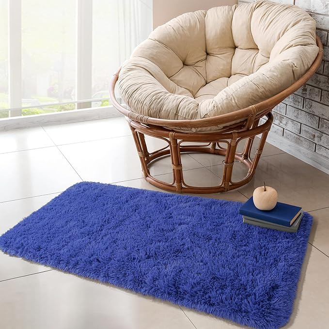 Chicrug Soft Runner Rug for Bedroom Living Room Plush Fluffy Rug 2x4 Feet, Shag Furry Runner Rug Carpet Non Shedding for Nursery Children Kids Girls Room Home Decorative, Navy