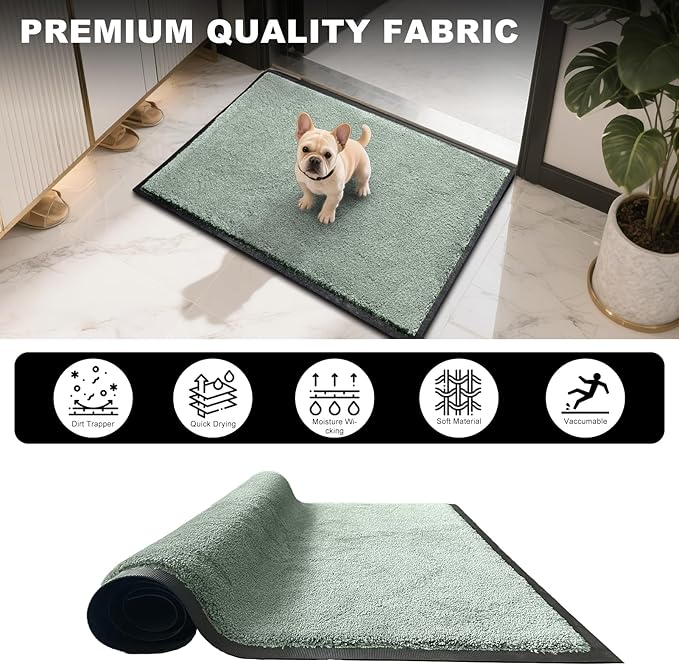 Mibao Dirt Trapper Door Mat for Indoor Outdoor, Waterproof All-Season, All-Weather Doormat, Heavy Duty Non-Slip Entrance Rug, Low Profile Absorbent Entrance Mat Carpet, 30" x 18", Green