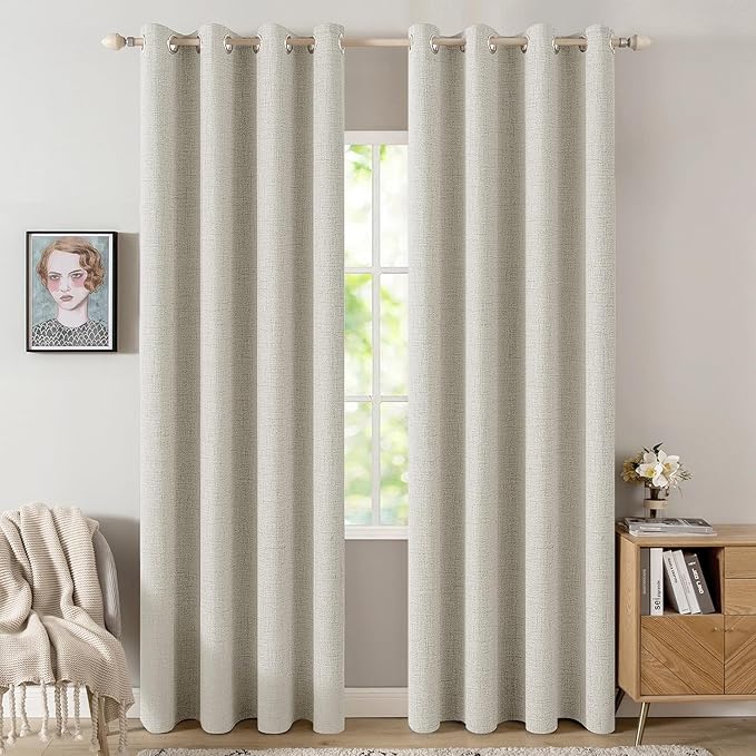 MIULEE Linen Texture Curtains for Bedroom Light Cream 100% Blackout Thermal Insulated Linen Curtains Grommet Room Darkening Drapes for Living Room Nursery 52x72 Inch (2 Panels)