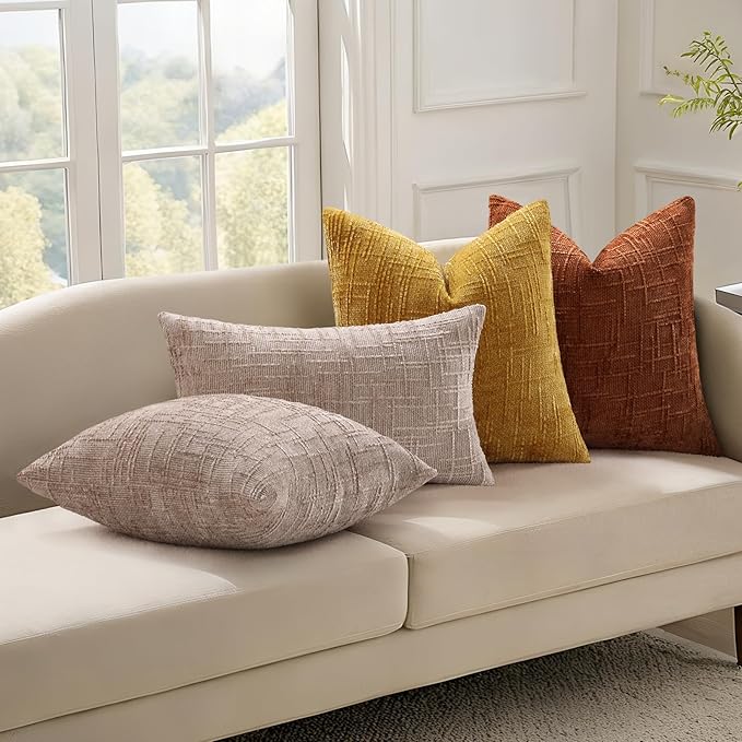 decorUhome Light Brown Chenille Euro Sham Throw Pillow Covers 22x22 Set of 2 Textured Soft Cozy Slubby Couch Pillow Covers Modern Farmhouse Boho Decorative Pillow Cases for Bed Sofa Living Room