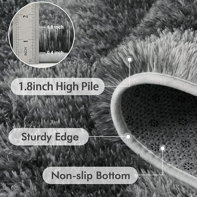 Shag Rugs for Bedroom Living Room, Tie-Dyed Ultra Soft Fluffy Furry Area Rugs for Indoor Floor, Aesthetic Carpet for Kids Home Decor,4x6 Ft Grey