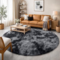 Amdrebio Tie-Dyed Dark Grey Round Area Rugs for Living Room, 7x7 Rug, Soft Thick Large Circle Rug for Bedroom, Big Shag Fluffy Plush Carpet for Mens Boys Kids Room, Modern Cool Furry Circular Rug
