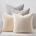 Topfinel 4 Packs Neutral Decorative Throw Pillows Covers 24x24 Inch for Living Room Couch Bed Sofa, Rustic Farmhouse Boho Neutral Home Decor, Soft Plush Striped Corduroy Square Cushion Case 60x60 cm