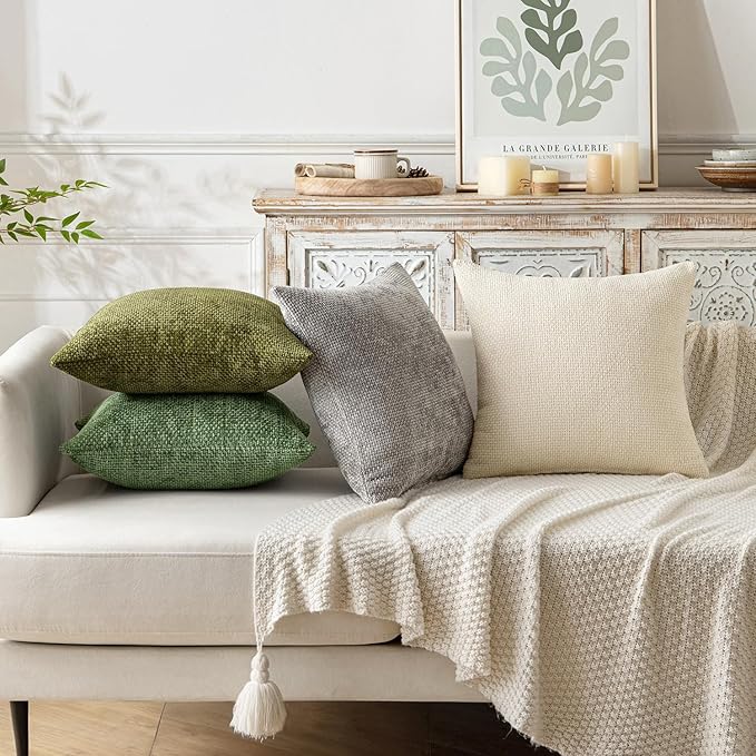 MIULEE Pack of 2 Couch Throw Pillow Covers 20x20 Inch Sage Green Modern Boho Accent Decorative Pillow Covers Soft Chenille Farmhouse Cushion Covers for Home Decor Bed Sofa Living Room