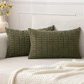 MIULEE Pack of 2 Spring Corduroy Decorative Lumbar Throw Pillow Covers 20x12 Inch Soft Boho Striped Pillow Covers Modern Farmhouse Home Decor for Summer Sofa Living Room Couch Bed Olive Green