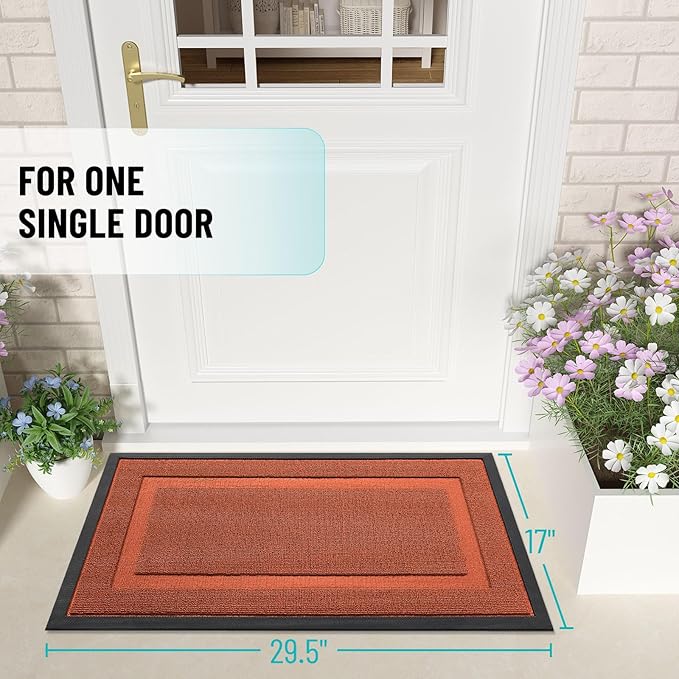 OLANLY Front Door Mat Indoor Outdoor Entrance, Waterproof All-Season, All-Weather Doormat, Sturdy Natural Rubber, Low Profile, Easy Clean Patio Porch Entryway Mat, 33x21, Vermillion Red