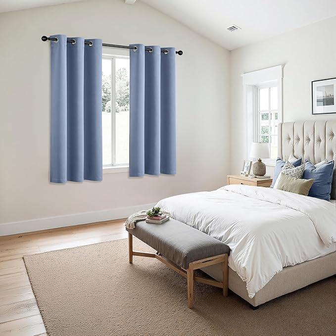 MIULEE Denim Blue Blackout Curtains for Bedroom Living Room 63 Inches Long 2 Panels, Thermal Insulated Room Darkening Drapes Solid Grommet Noise Reduction Light Blocking Window Treatments 40x63 Inch