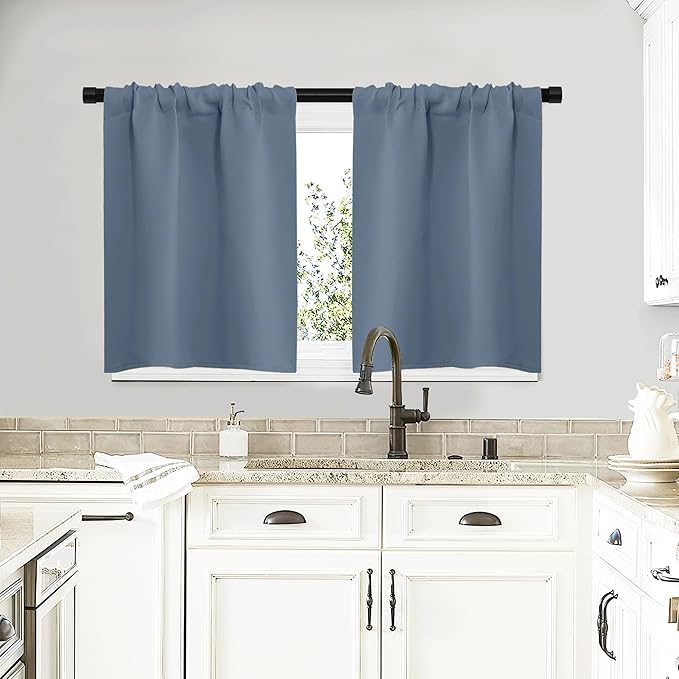 NICETOWN RV Blackout Curtains for Camper Windows, Short Blackout Curtains & Drapes, Thermal Insulated Blackout Curtain Panels for Kitchen, Play Room (Stone Blue, 29" Wide by 20" Long, 2 PCs)