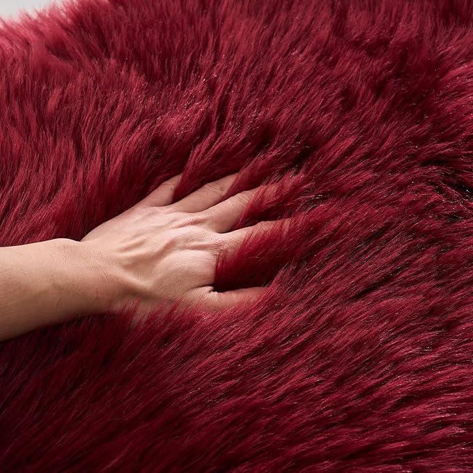 EasyJoy Ultra Soft Fluffy Shaggy Area Rug Faux Fur Rug Chair Cover Seat Pad Fuzzy Area Rug for Bedroom Floor Sofa Living Room (2 x 4 ft Sheepskin, Burgundy)