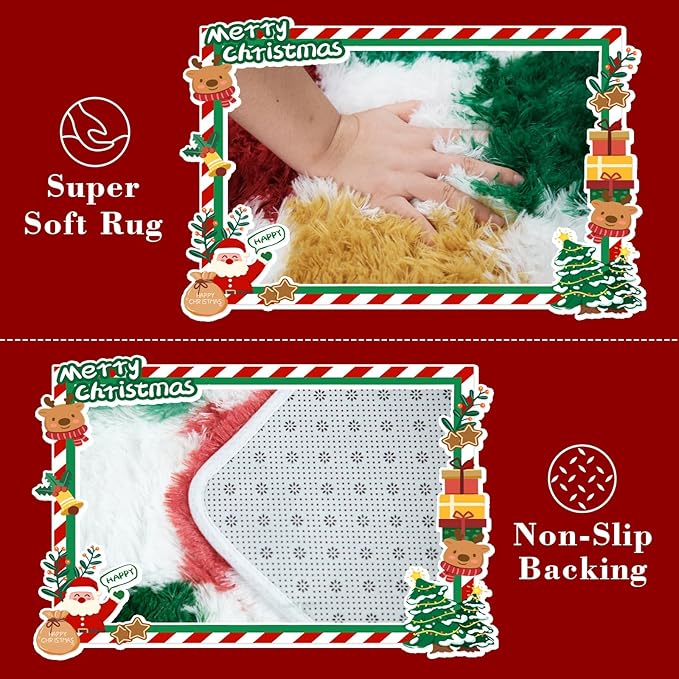 Checkered Area Rug 8x10 for Living Room Bedroom, Christmas Shag Rug Fuzzy Shaggy Bedside Carpet, Indoor Plush Floor Rugs for Kids Boys Girls Room Holiday Home Decor