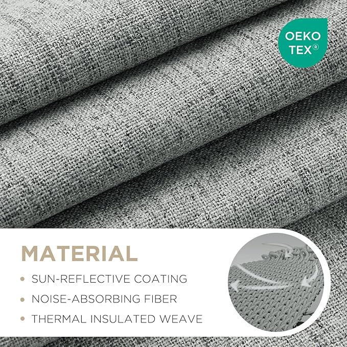 Joydeco Blackout Curtains for Bedroom - 72 Inch Long 100% Light Blocking 2 Panels Light Grey Drapes, Thermal Insulated Room Darkening Curtains, Linen Textured for Living Room, Rod Pocket & Back Tabs