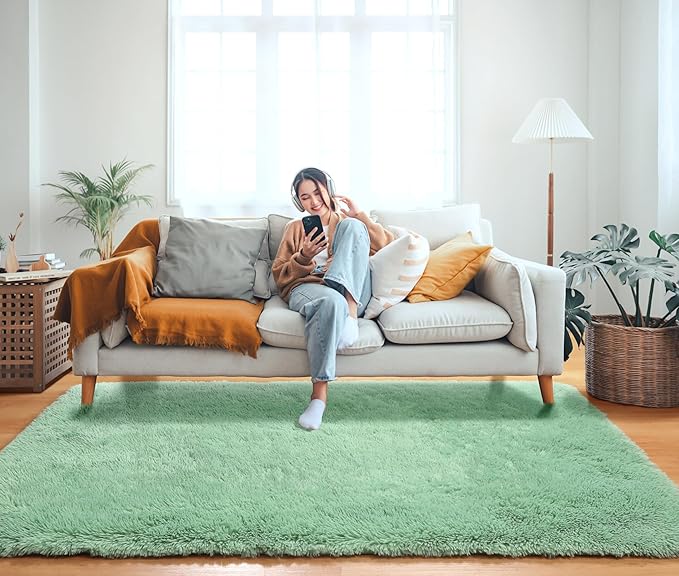 ONASAR Sage Green 3x5 Rugs for Bedroom, Fluffy Bedside Area Rug, Soft Plush Shaggy Small Floor Throw Carpets for Living Room Preppy Dorm Teen Kids Girls Boy Baby Nursery Home Decor Aesthetic