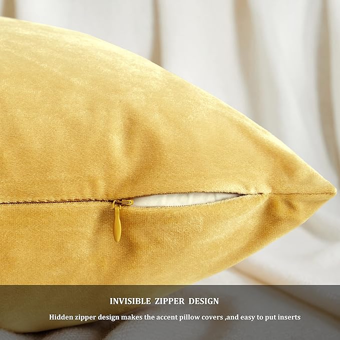 GIGIZAZA Decor Throw Couch Pillow Covers,Set of 2 Sofa Cushion Yellow Pillow Covers,Velvet Pillow Cases 24 x 24inch