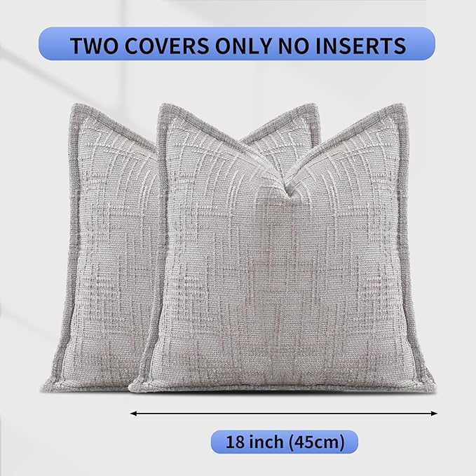 HPUK Fall Chenille Soft Throw Pillow Covers 18x18 Set of 2, Accent Cushion Covers for Living Room, Bedroom, Decorative Solid Color Pillow Covers for Couch, Sofa, Chair, Grey