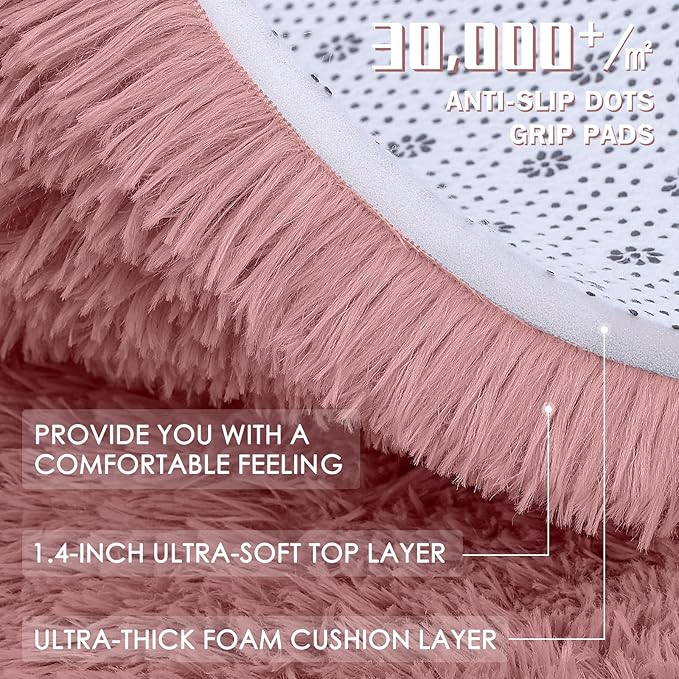 OLANLY 3x5 Machine Washable Small Bedside Rug, Soft Fluffy Shaggy Rugs for Living Room, Bedroom, Indoor Floor Carpet for Kids Girls and Boys, Preppy Dorms, Nursery, Home Decor Aesthetic, Pale Pink