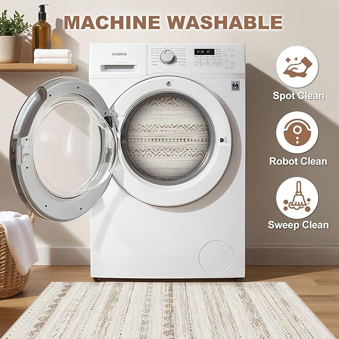 Nakagishi 2X4 Rug Washable Area Rug: Small Soft Boho Farmhouse Neutral Moroccan Non Slip Indoor Low Pile Accent Floor Throw Carpet for Bedroom Bathroom Entryway Kitchen Hallway Closet Home Door-Brown