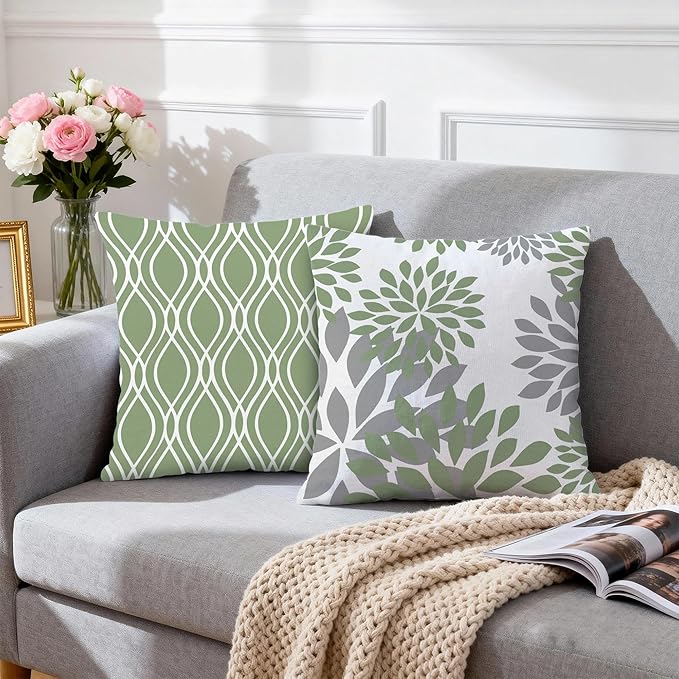 Hexagram Geometric Sage Green Pillow Covers 18x18 Set of 4, Decorative Outdoor Boho Modern Throw Pillow Covers, Home Sweet Home Farmhouse Cushion Case for Couch Sofa Bedroom Indoor Decor(No Insert)