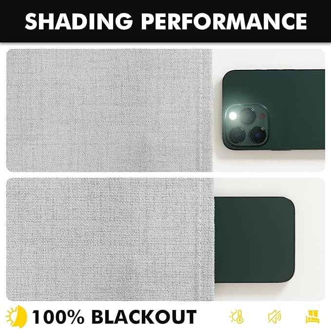 MIULEE 100% Blackout Linen Curtains for Bedroom, Grey Solid Luxury Decor Thermal Insulation Room Darkening Drapes for Living Room Nursery Back Tab Rod Pocket 42 x 84 Inches, 2 Panels