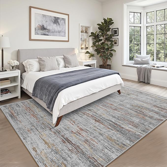 8x10 Area Rugs for Living Room,Modern Abstract Non-Slip Backing Washable Rugs,Soft Thin Large Area Rug，Stain Resistant Carpets for Bedroom Dining Room Home Decor