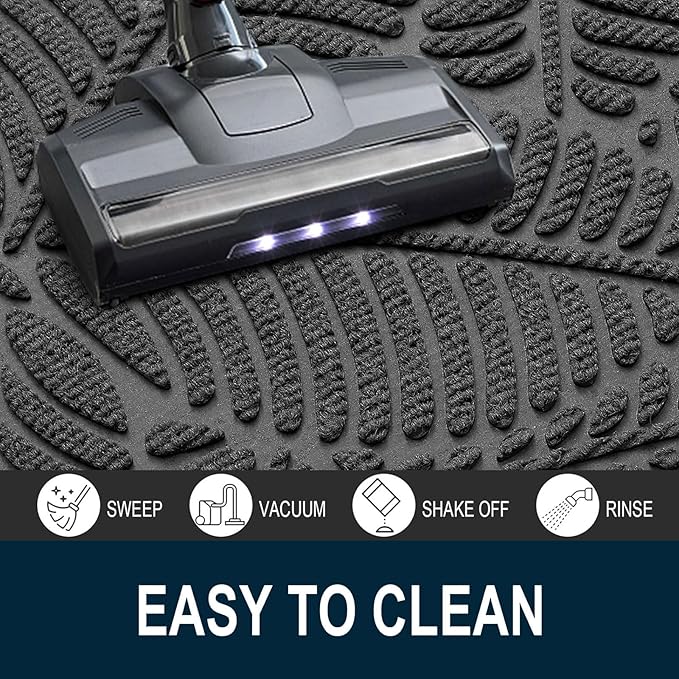 Colorxy Waterproof Doormat, Sturdy Natural Rubber Front Indoor Mat, Non Slip Low Profile Indoor Outdoor Door Mats, Stain and Fade Resistant Floor Mat, Easy Clean Patio Entry Mat, 59''x20'', Light Grey