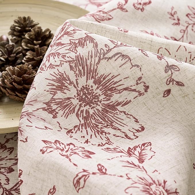 jinchan Lined Linen Blend Curtain Floral Curtains for Living Room 84 Inches Long Farmhouse Red Flower Printed Curtain Rod Pocket Back Tab Peony Patterned Drapes Curtains Set 2 Panels