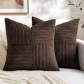MIULEE Dark Brown Decorative Throw Pillow Covers 18x18 Inch for Couch Bed Sofa Pack of 2 Boho Farmhouse Throw Pillows Soft Cross Corduroy Patchwork Textured Cushion Cases