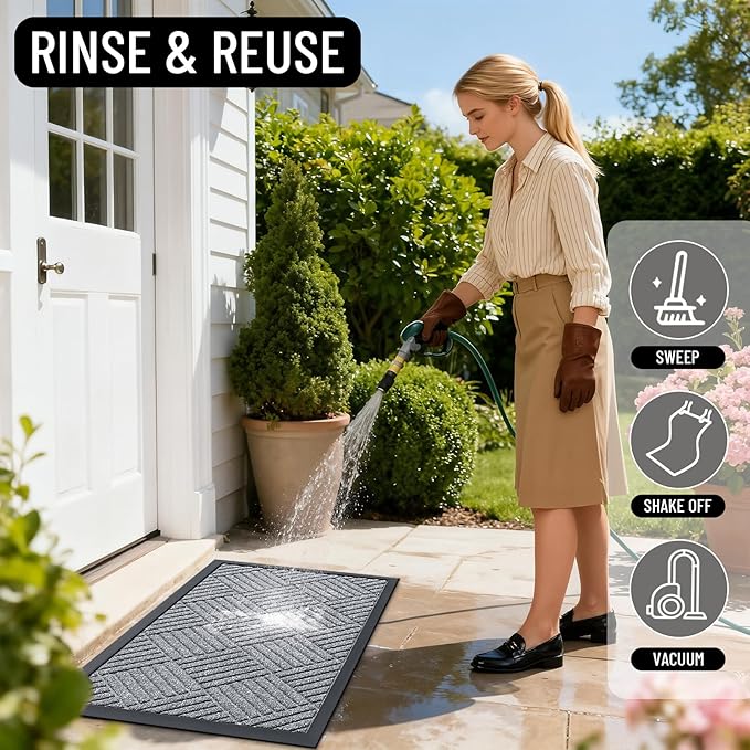 OLANLY Front Door Mat Outside Entrance 47x32, Absorbent, Heavy Duty Sturdy Natural Rubber Doormat Indoor Outdoor, Stain Fade Resistant, Non-Slip Low Profile Floor Mat Entryway, Charcoal Gray Diamond