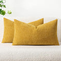 MIULEE Pack of 2 Mustard Yellow Throw Pillow Covers 12x20 Inch Soft Spring Chenille Lumbar Pillow Covers for Sofa Living Room Couch Solid Dyed Cases