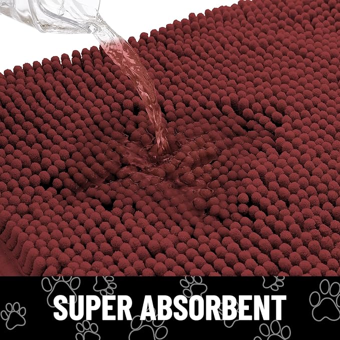Smiry Dog Door Mat for Muddy Paws, Absorbent Dirt Trapper Non Slip Quick Dry Washable Chenille Mat for Mud Dogs, Entry Rug for Indoor and Outdoor (30x20 Inches, Caramel Russet and Black)