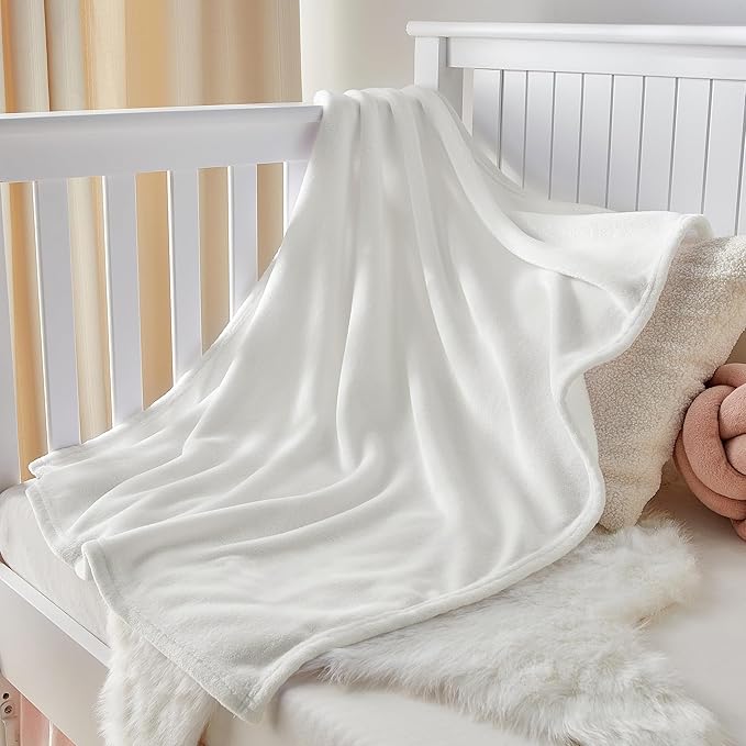 BEDELITE Baby Blankets for Boys and Girls 30" x 40", Soft Cozy Fuzzy Fleece Blanket for Kids Infant Newborn, Warm and Breathable Toddler Blanket for Crib Stroller Bed Travel, White
