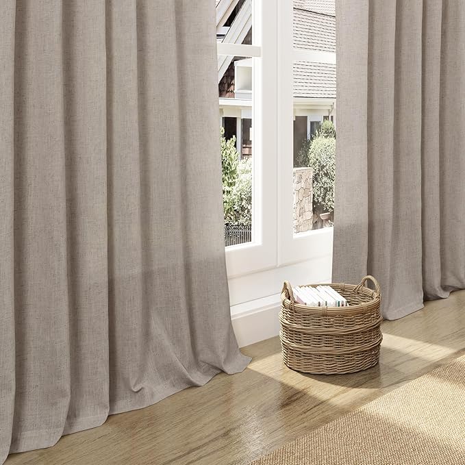 Nanspring 108 Inch Long Curtains for Living Room Ecru Linen Blend Light Filtering Semi Sheer Curtain Back Tab Rustic Decor Natural Farmhouse Floor to Ceiling High Window for Bedroom 52x108, 2 Panels