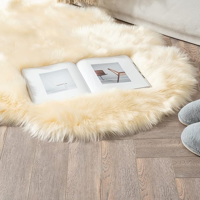 MIULEE Luxury Super Soft Fluffy Area Rug Faux Fur Sheepskin Rug Decorative Plush Shaggy Carpet for Bedside Sofa Floor Nursery 3 x 5 Feet, Light Yellow
