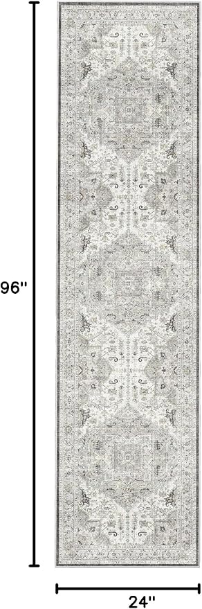 Madane Washable Runner Rug - 2x8 Runners for Hallways Kitchen Non-Slip Runner Rugs Ultra-Thin Laundry Room Rug Throw Carpet Runner for Entrance Living Dinning Room Foyer (Ivory/Brown, 2 x 8)