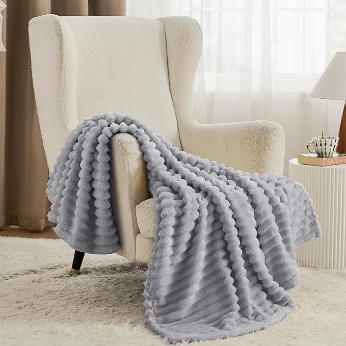 Bedsure GentleSoft Grey Throw Blanket for Couch - Cozy Soft Blankets for Women, Cute Small Fleece Throws for Girls, Light Grey, 50x60 Inches