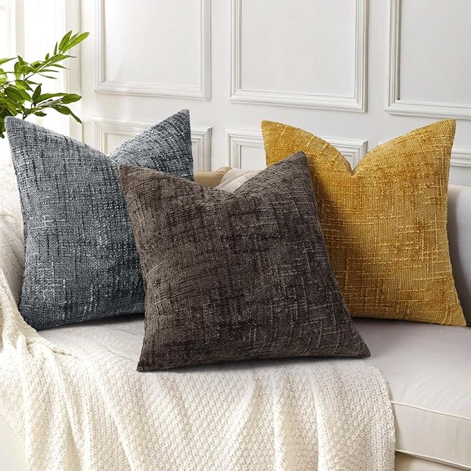 decorUhome Dark Grey Chenille Throw Pillow Covers 20x20 Set of 2 Textured Soft Cozy Slubby Couch Pillow Covers Modern Farmhouse Boho Decorative Pillow Cases for Bed Sofa Living Room