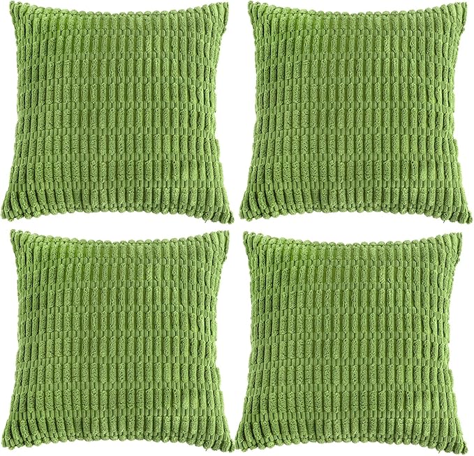 Fancy Homi 4 Packs Boho Lime Green Decorative Throw Pillow Covers 18x18 Inch for Couch Bed Sofa, Rustic Modern Farmhouse Home Decor, Soft Plush Corduroy Cute Square Cushion Case 45x45 cm