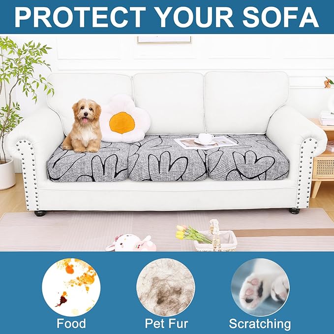 Smiry Printed Couch Cushion Covers, Stretch Soft Couch Covers for Sofa, Washable Non-Slip Sofa Slipcover Furniture Protector for Indoor and Outdoor (3 Pack, Grey and Black)