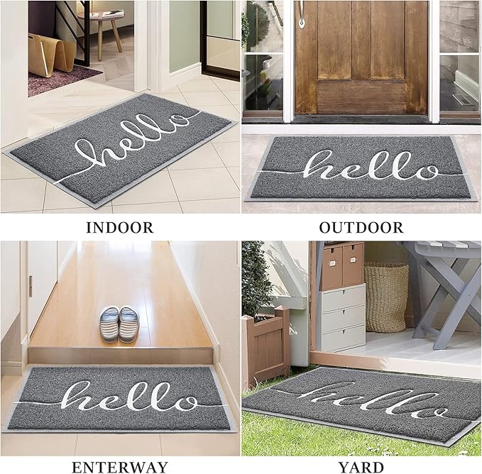 BeneathYourFeet Door Mat (30"x17.5",Grey), Welcome Mat Low Profile Front Doormat Non Slip Rugs for Entryway, Patio, High Traffic Areas