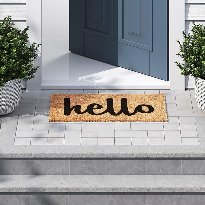 Barnyard Designs Doormat Welcome Mat for Outdoors, Large Front Door Entrance Mat, Brown (Thick Hello, 30x17)