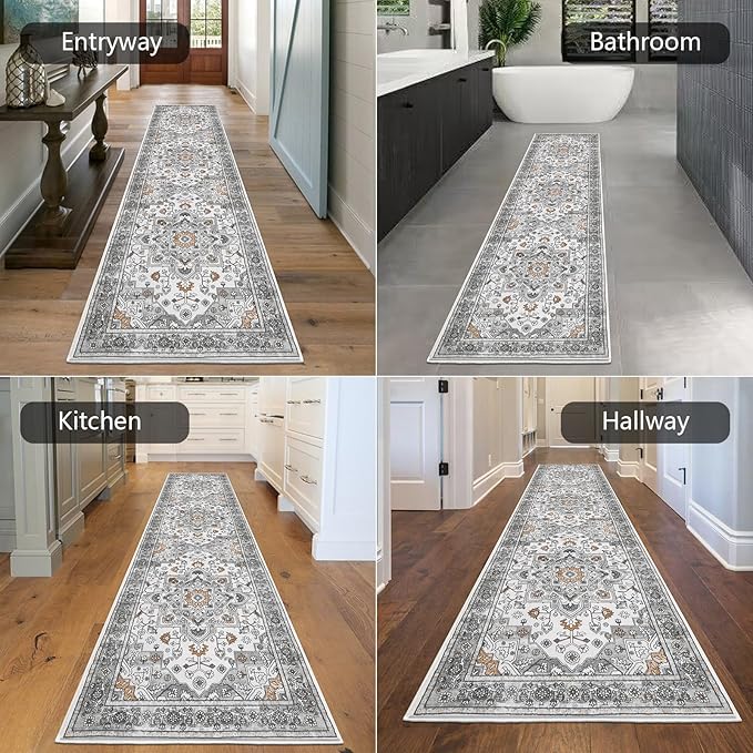 HEBE Hallway Runner Rug 2'x8' Washable Vintage Distressed Area Rugs Non Slip Laundry Rug Runner Boho Floor Carpet Runners for Hallways Entryway Laundry Room Kitchen Bathroom