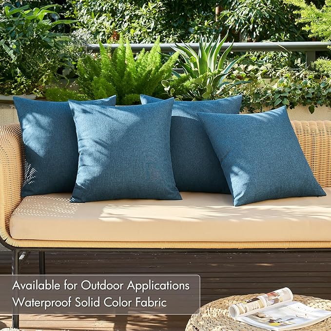 MIULEE Pack of 4 Decorative Outdoor Throw Pillow Covers Linen Waterproof Pillow Covers Farmhouse Cushion Cases for Patio Garden Tent Balcony Couch Sofa 18x18 inch Navy Blue