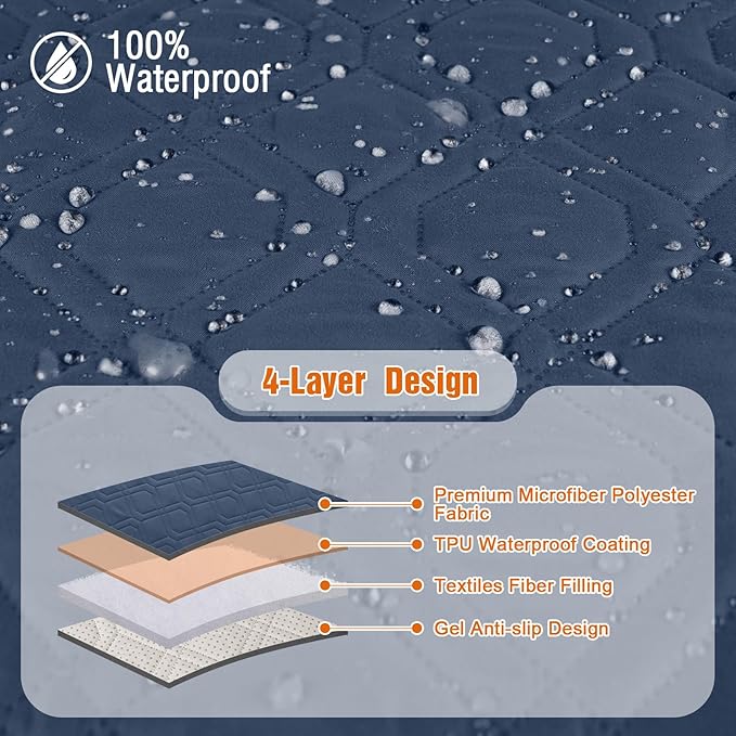VANSOFY Waterproof Recliner Couch Covers, Sofa Covers 1-Piece Washable Reclining Sofa Cover Non-Slip Furniture Protector with Elastic Straps Pocket for Dogs, Pets(Navy Blue,2 Seater)