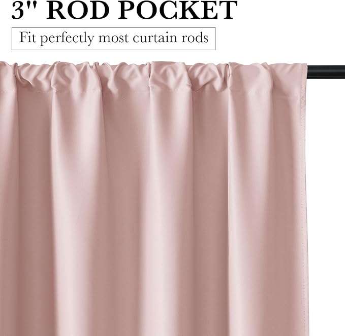 RYB HOME 100% Blackout Basement Curtains 36 inches Long, Heat & UV Blocking Total Room Darkening Noise Reducing Curtains for Bathroom RV Campers, Baby Pink, 2 Panels Set