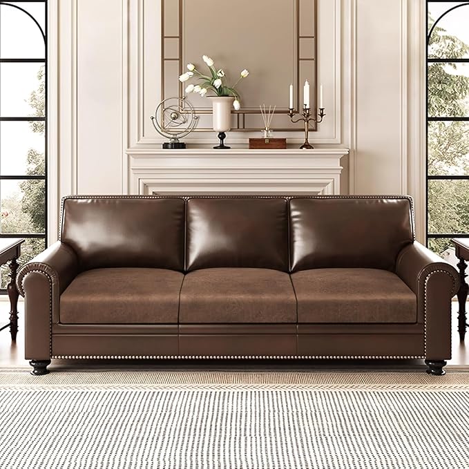 Leather Look Couch Cushion Covers Sofa Seat Slipcovers Sets Couches Furniture Protector for Sectional Armchair Loveseat Pets Kids Stretch Spandex Fabric (3 Cushion Sofa, Brown)