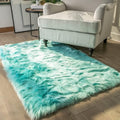 Ashler Faux Fur Area Rug, Fluffy Shaggy 3 x 5 Feet Rectangle Turquoise Fuzzy Machine Washable Shag Rug for Nursery, Kids & Living Room