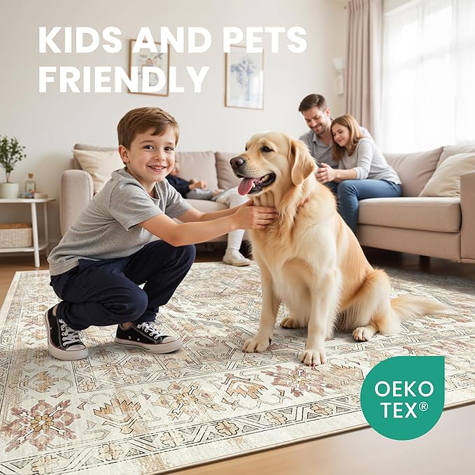 zesthome Area Rugs 6x9, Large Rugs for Living Room, Stain Resistant Washable Rug, Rugs for Bedroom with Non Slip Backing, Ultra-Thin Vintage 6x9 Area Rug