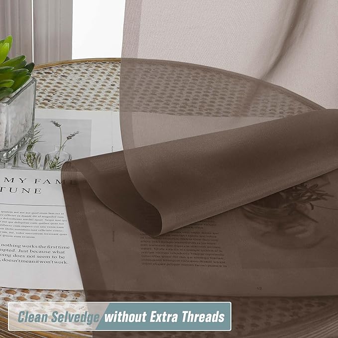 Chocolate Sheer Curtains for Window 72 inches Long 2 Panels Set, Soft Airy Modern Light Filtering Sheer Curtains for Living Room Bedroom, Dual Rod Pocket Solid Window Drapes, 2x42Wx72L inches