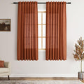 Nanspring Terracotta Linen Curtains 63 Inches Length 2 Panels for Living Room Back Tab Pocket Light Filtering Semi Sheer Drapes Cotton Linen Textured Brick Burnt Orange Window Curtain 52X63 Inch