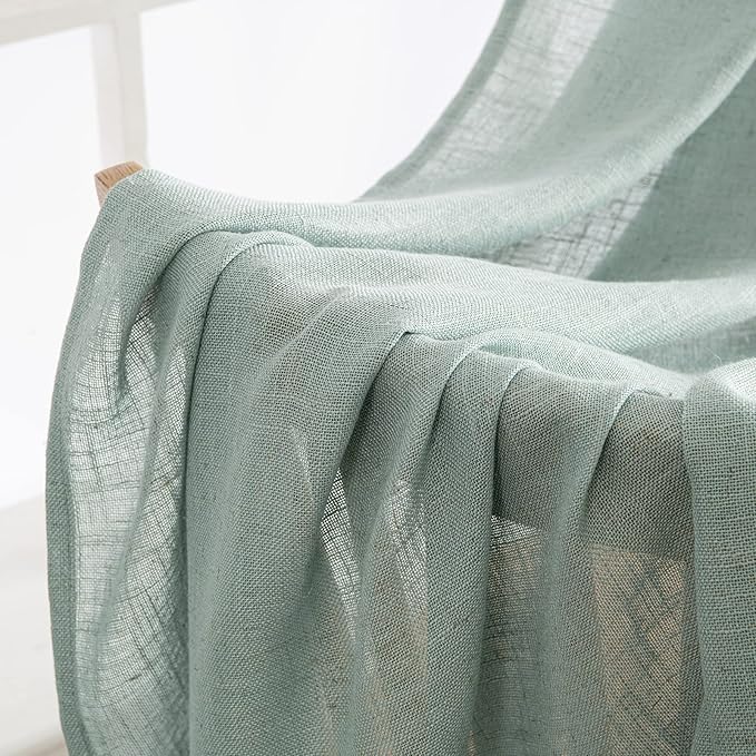 MIULEE Sea Green Linen Curtains 96 Inch Long for Bedroom Living Room, Soft Thick Linen Textured Window Drapes Semi Sheer Light Filtering Back Tab Rod Pocket Burlap Look Aqua Decor, 2 Panels